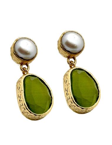 PENDIENTES PEQUEÑOS DE MUJER PERLA Y PIEDRA COLOR | DIA Y NOCHE
