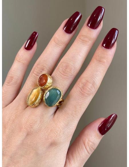 ANILLOS MUJER TRIO PIEDRAS MOSTAZA NARANJA Y VERDE | BODAS