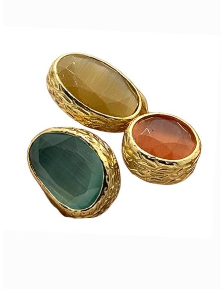 ANILLOS MUJER TRIO PIEDRAS MOSTAZA NARANJA Y VERDE | BODAS