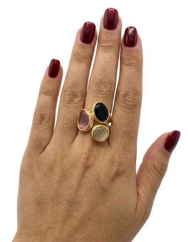 ANILLOS MUJER PIEDRAS ROSA MELOCOTON Y NEGRO | BODAS