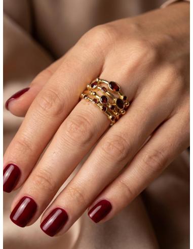 ANILLOS DORADOS CUATRO HILERAS DE PEDRERIA | BAÑO DE ORO