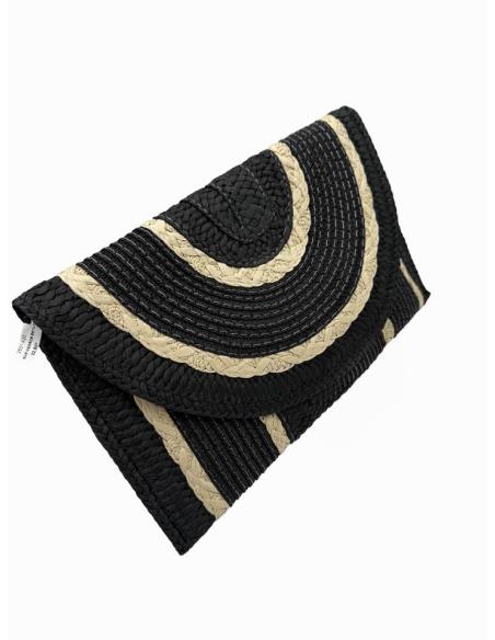 BOLSOS NEGROS ESTILO RAFIA CON RIBETE BEIGE ROTO | CARTERAS VERANO