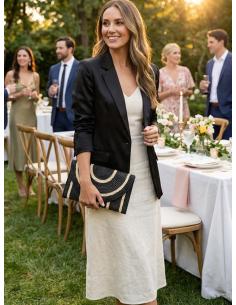 BOLSOS NEGROS ESTILO RAFIA CON RIBETE BEIGE ROTO | CARTERAS VERANO 2