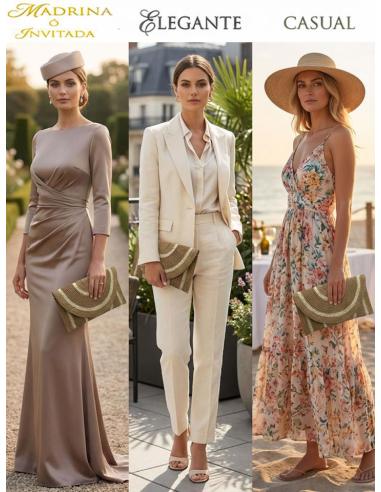 BOLSOS MARRON CAMEL ESTILO RAFIA CON RIBETE BEIGE | CARTERAS VERANO