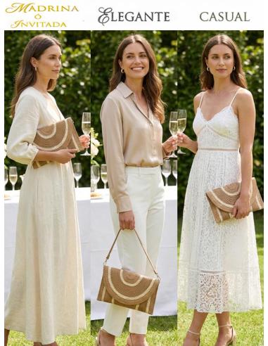 BOLSOS MARRON CAMEL ESTILO RAFIA CON RIBETE BEIGE | CARTERAS VERANO