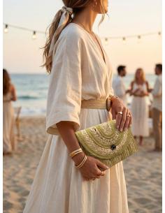 CARTERAS VERANIEGAS RAFIA BEIGE TOSTADO Y DORADO | BOLSOS MODA 2