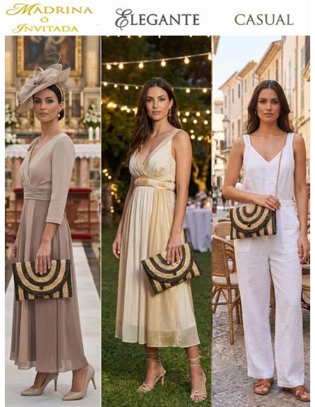 CARTERAS VERANIEGAS DE RAFIA EN NEGRO Y DORADO | BOLSOS MODA