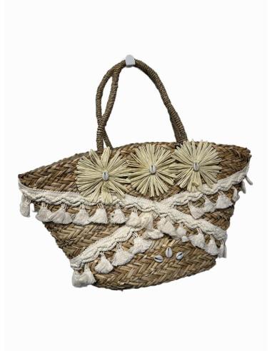 CAPAZOS DE PAJA DECORADO EN BLANCO Y NATURAL | BOLSOS VERANO