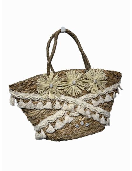 CAPAZOS DE PAJA DECORADO EN BLANCO Y NATURAL | BOLSOS VERANO