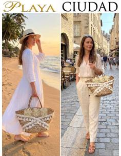 CAPAZOS DE PAJA DECORADO EN BLANCO Y NATURAL | BOLSOS VERANO 2