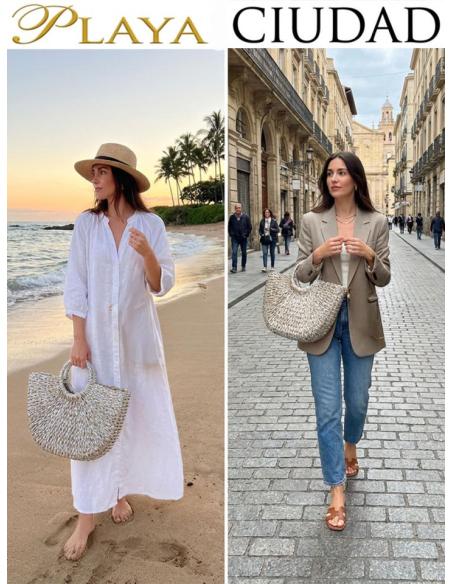 CAPAZOS BEIGE NATURAL Y PLATEADO BOLSOS DE VERANO | PLAYA Y CIUDAD