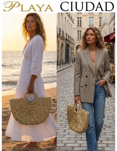 CAPAZOS BEIGE NATURAL Y DORADO BOLSOS DE VERANO | PLAYA Y CIUDAD