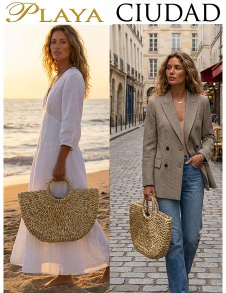 CAPAZOS BEIGE NATURAL Y DORADO BOLSOS DE VERANO | PLAYA Y CIUDAD