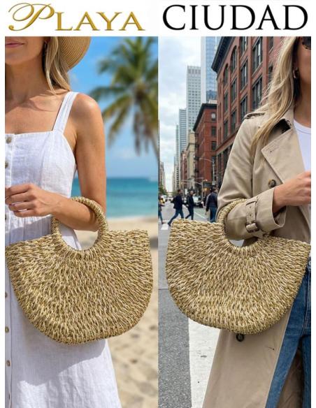 CAPAZOS BEIGE NATURAL Y DORADO BOLSOS DE VERANO | PLAYA Y CIUDAD
