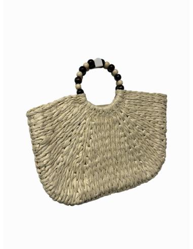 CAPAZOS BEIGE NATURAL CON ASA CORTA DE MADERA | BOLSOS PARA EL VERANO