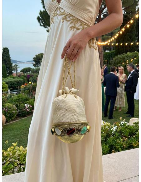BOLSO BEIGE NUDE BOMBONERA CON PEDRERIA PARA BODAS | INVITADA Y MADRINA
