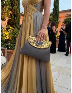 BOLSO GRIS OSCURO SOLAPA METAL MARTILLADO Y PIEDRA | BOLSOS BODA DE MANO 2