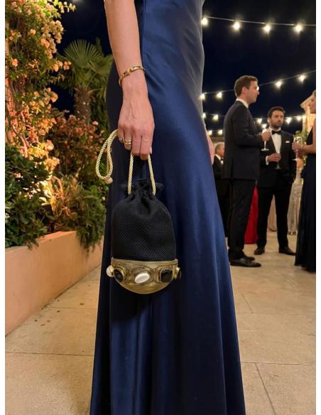BOLSOS NEGROS BOMBONERA CON PEDRERIA PARA BODAS | INVITADA Y MADRINA