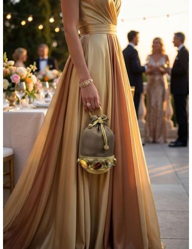 BOLSO MARRON BOMBONERA CON PEDRERIA PARA BODAS | INVITADA Y MADRINA