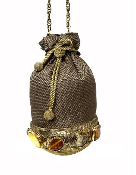 BOLSO MARRON BOMBONERA CON PEDRERIA PARA BODAS | INVITADA Y MADRINA