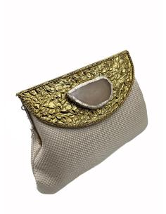 BOLSOS BEIGE SOLAPA METAL MARTILLADO Y PIEDRA | BOLSOS BODA DE MANO
