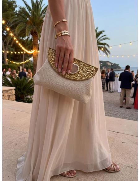 BOLSOS BEIGE SOLAPA METAL MARTILLADO Y PIEDRA | BOLSOS BODA DE MANO