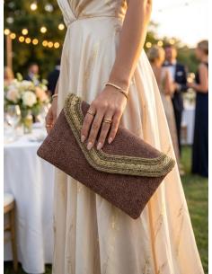 BOLSOS BODA MARRON TEJA CARTERA SOBRE CON RIBETE | MADRINA,INVITADA 2