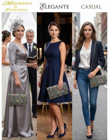 BOLSOS GRISES CARTERA DECORADA CON HOJAS PASTEL | BODA,BAUTIZO