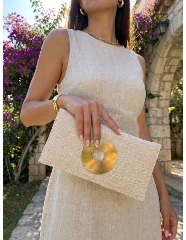 BOLSOS BEIGE ROTO CARTERA DECORADA CON CUARZO | BODA Y BAUTIZO