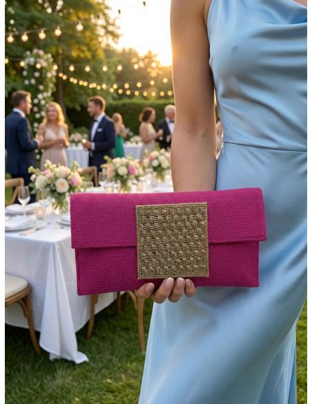 BOLSOS FUCSIA CEREZA CARTERA CON SOLAPA DECORADA | BODA,BAUTIZO