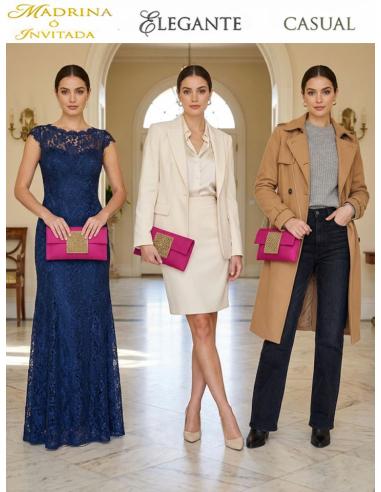 BOLSOS FUCSIA CEREZA CARTERA CON SOLAPA DECORADA | BODA,BAUTIZO