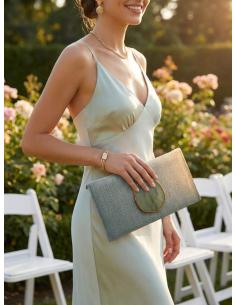 BOLSOS VERDE CLARO CARTERA CON SOLAPA DECORADA | BODA,BAUTIZO 2