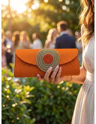 BOLSOS PARA BODA NARANJAS BAGUETTE CON ROSETON | DIA Y NOCHE