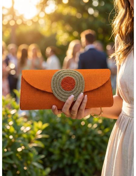 BOLSOS PARA BODA NARANJAS BAGUETTE CON ROSETON | DIA Y NOCHE