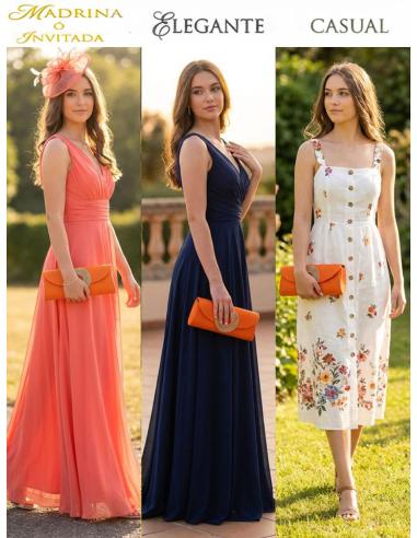 BOLSOS PARA BODA NARANJAS BAGUETTE CON ROSETON | DIA Y NOCHE