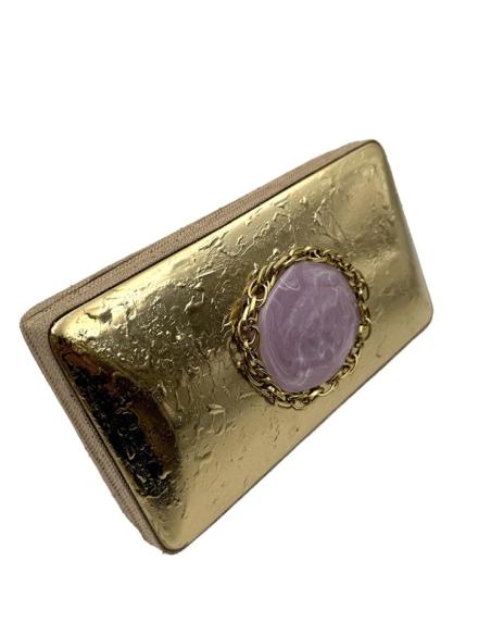 ELEGANTES BOLSOS DE MANO ORO VIEJO Y PIEDRA ROSADA | CLUTCH BODA