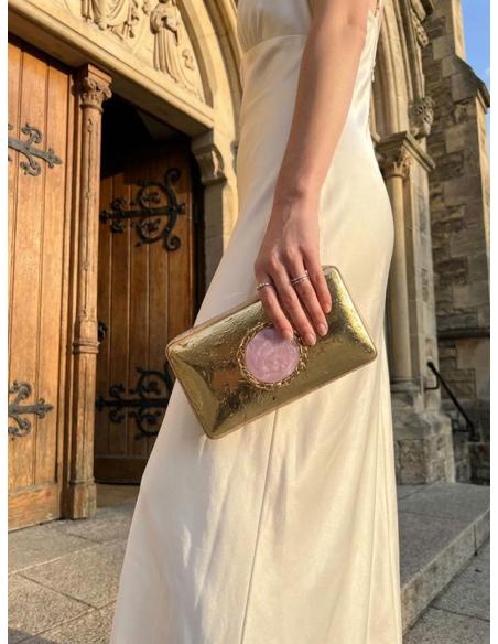 ELEGANTES BOLSOS DE MANO ORO VIEJO Y PIEDRA ROSADA | CLUTCH BODA