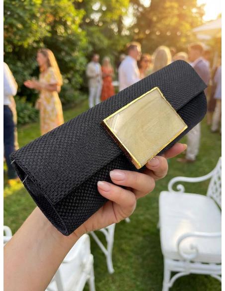 BOLSOS DE BODA NEGROS CON PIEDRA CUADRADA | BAGUETTE INVITADA