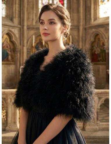 ESTOLAS NEGRAS ELEGANTES CON PLUMAS DE MARABU PARA BODAS