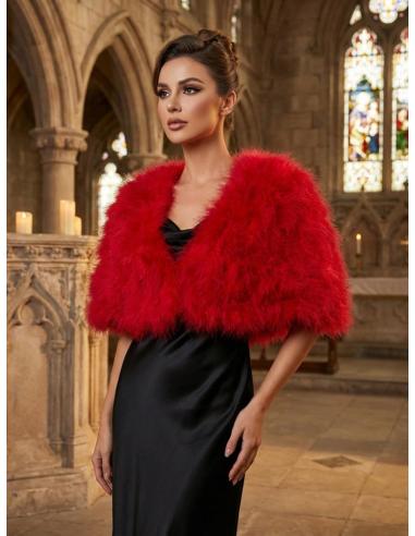 ESTOLAS FIESTA Y BODA ROJAS DE PLUMAS AVESTRUZ | INVITADA MADRINA