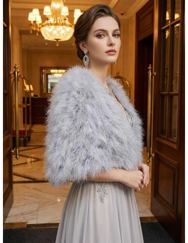 ESTOLAS FIESTA Y BODA GRISES DE PLUMAS AVESTRUZ | INVITADA MADRINA