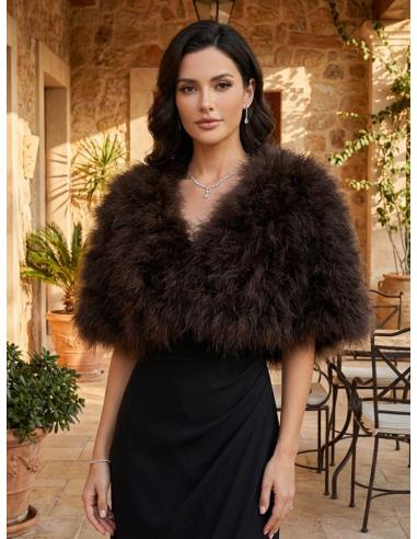 ESTOLAS FIESTA Y BODA MARRONES DE PLUMAS | INVITADA MADRINA