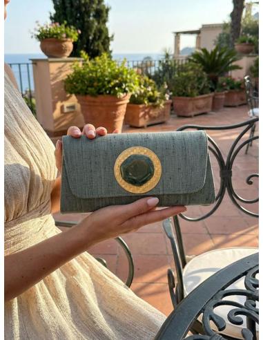 BOLSOS VERDES DE BODA CARTERA CON ROSETON Y PIEDRA | INVITADA,MADRINA