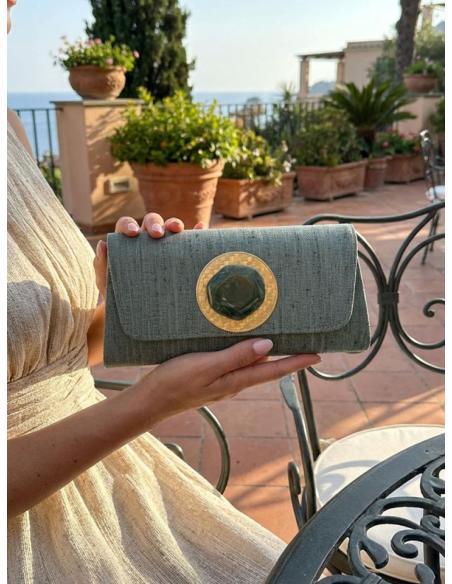 BOLSOS VERDES DE BODA CARTERA CON ROSETON Y PIEDRA | INVITADA,MADRINA
