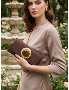 BOLSOS MARRONES CARTERA BODA CON ROSETON Y PIEDRA | INVITADA,MADRINA 2