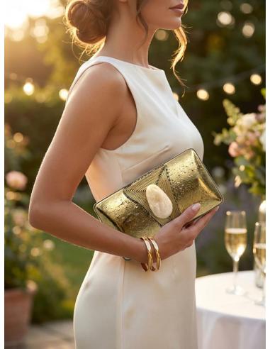 CLUTCH ORO VIEJO PARA BODAS DECORADO CON PIEDRA | BOLSO INVITADA