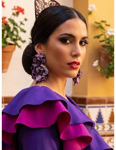PENDIENTES INVITADA MALVAS GRANDES DE FLORES TELA | ESTILO FLAMENCA