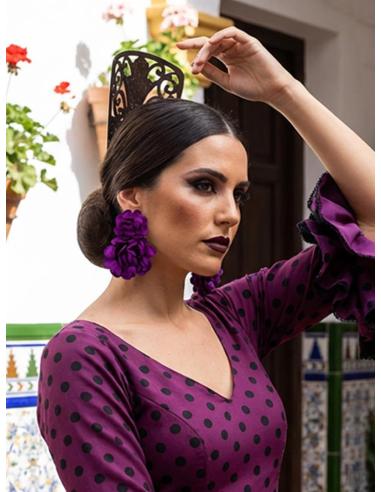 PENDIENTES INVITADA MORADOS GRANDES FLORES DE TELA | ESTILO FLAMENCA