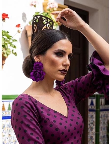 PENDIENTES INVITADA MORADOS GRANDES FLORES DE TELA | ESTILO FLAMENCA