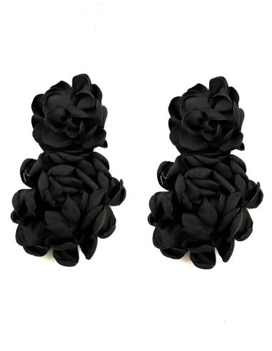 PENDIENTES INVITADA NEGROS FLORES GRANDES DE TELA | ESTILO FLAMENCA